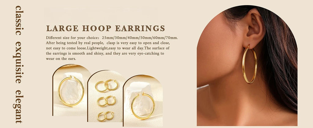 Drperfect 14K Gold Plated Chunky Hoop Earrings for Women Hypoallergenic Silver Needle Lightweight Large Hoops Earrings Jewelry