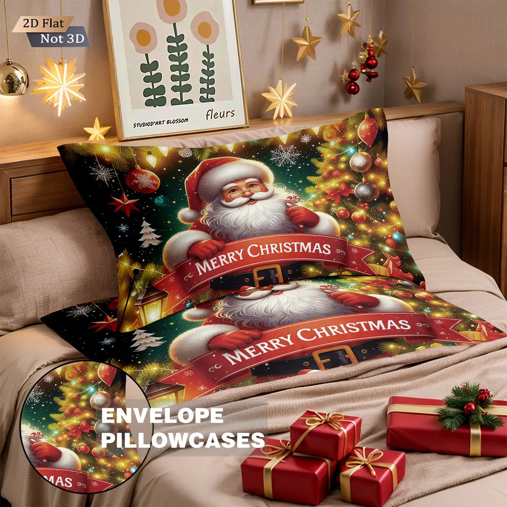 3pcs Merry Christmas Santa Claus print coreless bedding set multiple size bedrooms bedding holiday decorations, machine washable