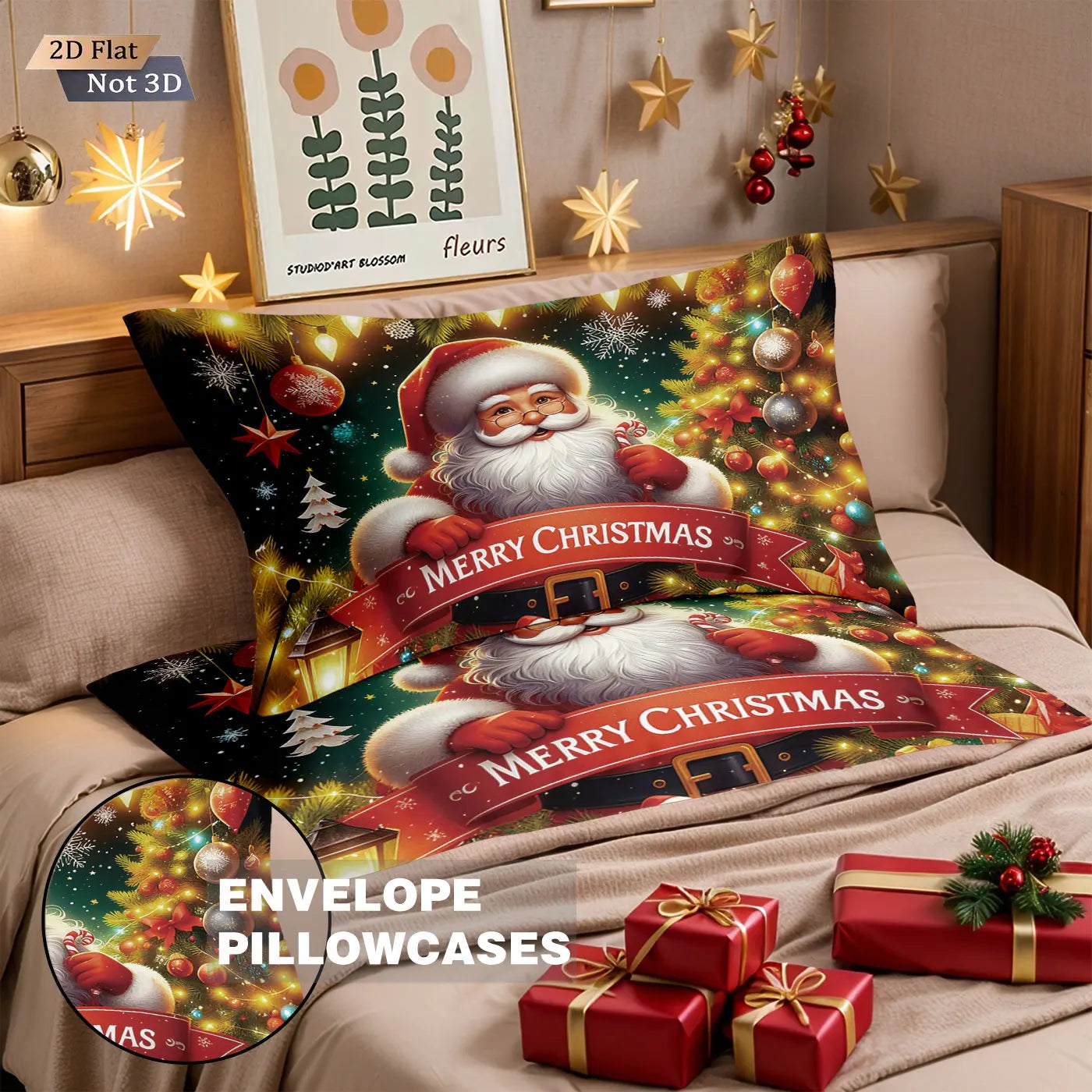 3pcs Merry Christmas Santa Claus print coreless bedding set multiple size bedrooms bedding holiday decorations, machine washable