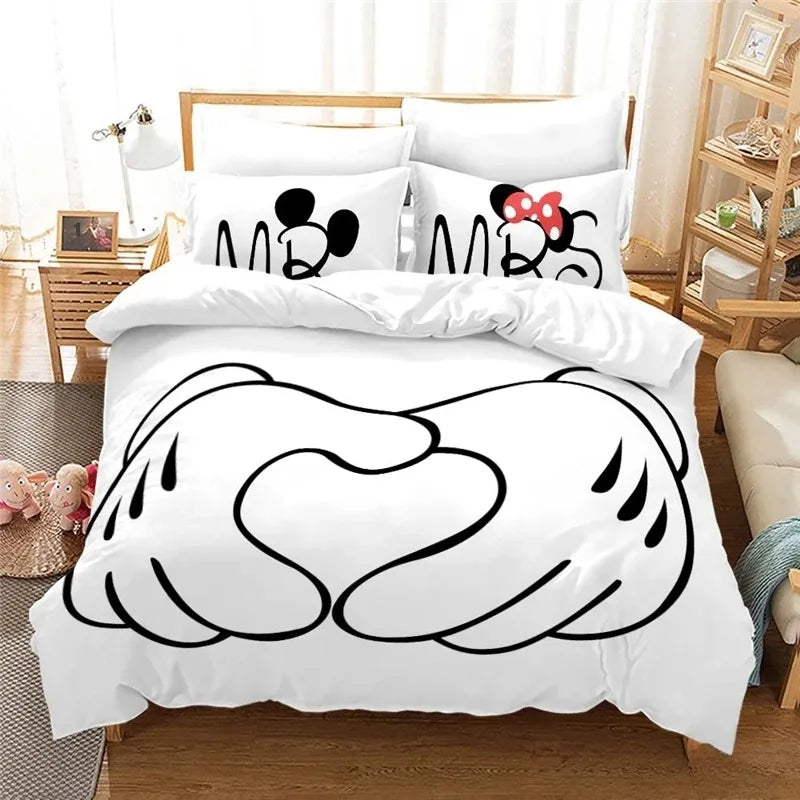 Disney Cartoon Bedding Set Mickey And Minnie Mouse 3D Print Duvet Cover With Pillowcase Bedclothes For Christmas New Year Gifts
