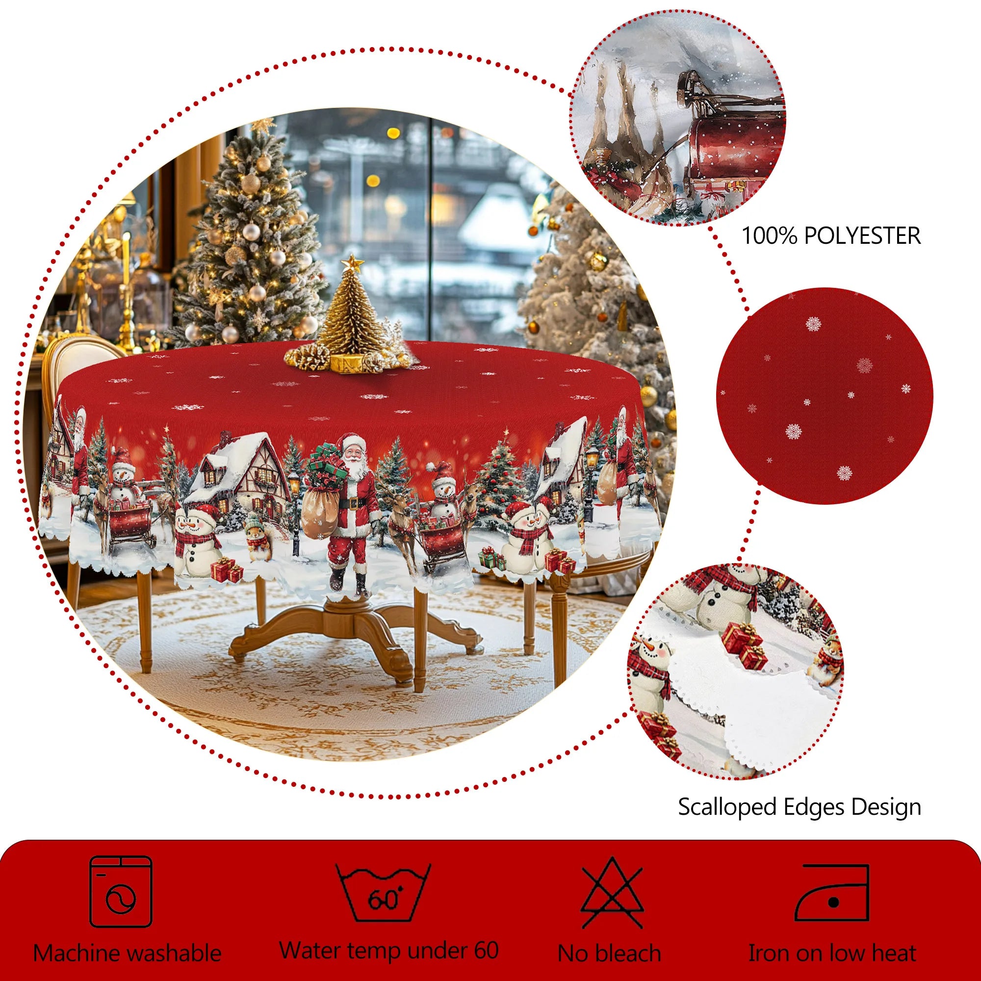 1 Piece of Red Merry Christmas Themed Printed Tablecloth, Retro Country Farmhouse Style, Santa Claus, Snowman, Snow Scene Pattern Design, Suitable for Christmas, New Year's Party, Party Decoration, Kitchen Accessories, Room a