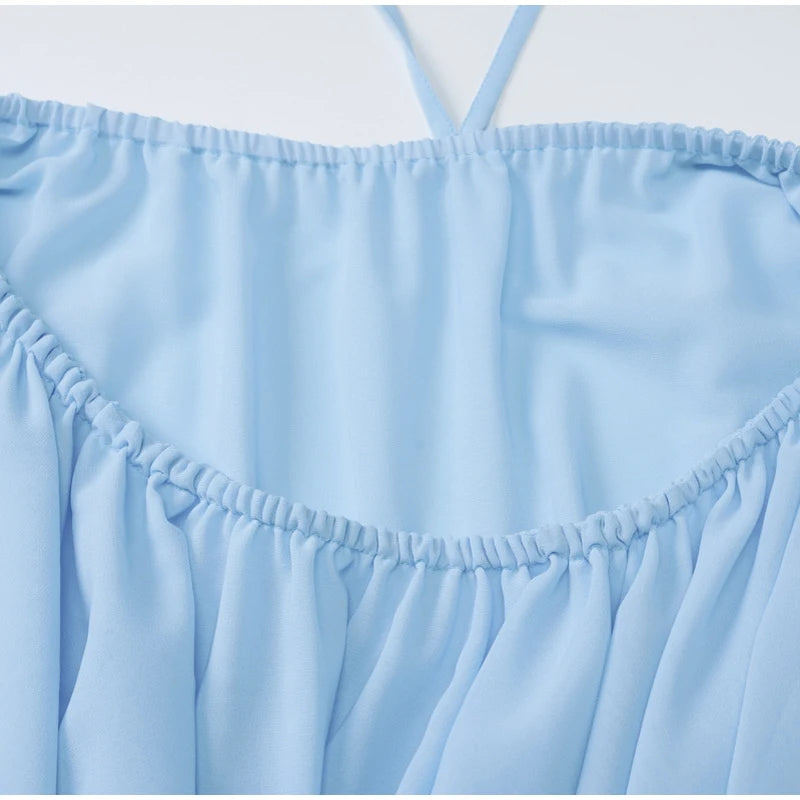 Elegant Halter Ruffles Short Dress Women Loose Solid Strapless Sleeveless Backless Dresses 2025 Summer Lady Beach Vacation Robes