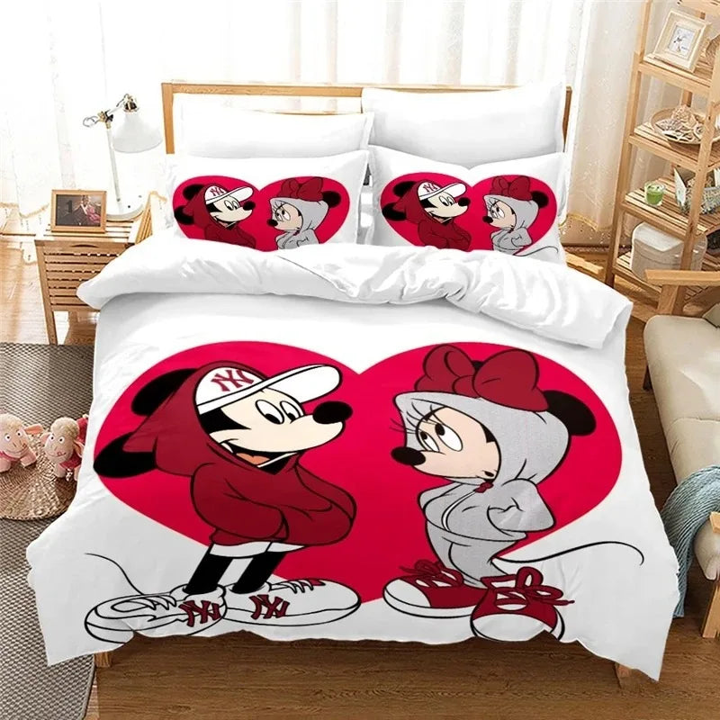 Disney Cartoon Bedding Set Mickey And Minnie Mouse 3D Print Duvet Cover With Pillowcase Bedclothes For Christmas New Year Gifts