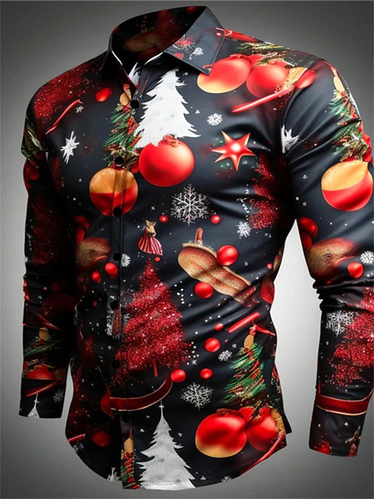 3D Fashion Printed Christmas Pattern Shirt For Autumn And Winter Casual men's Long Sleeve Shirt Street Design Harajuku Tops 2024