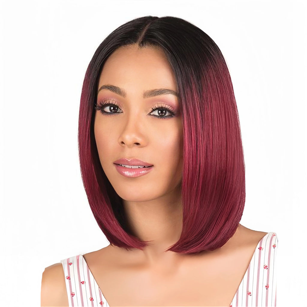 Fashion European and American dyed bobo wig female short straight hair black gradient wine red synthetic fiber hair