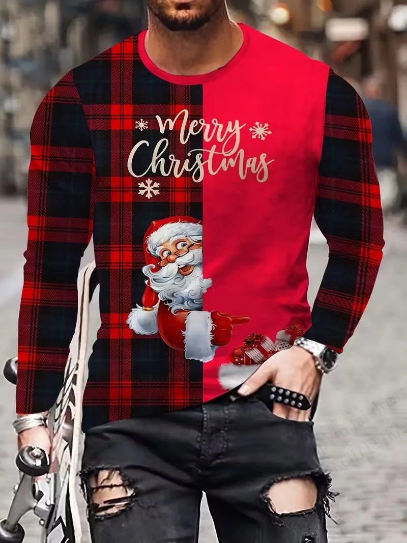Merry Christmas Santa Claus 3d Print Graphic T-shirt Men Women Fashion Long Sleeve T-shirts Christmas Tree Tops Tees Gift New