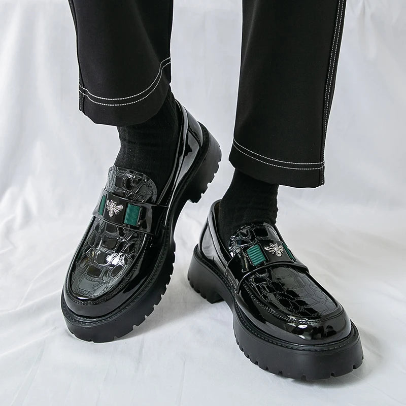 2025 Men's Round Toe Thick Soled Light Luxury Leather Shoes Loafers Non Slip Comfort Fashio Business Office Formal Shoes