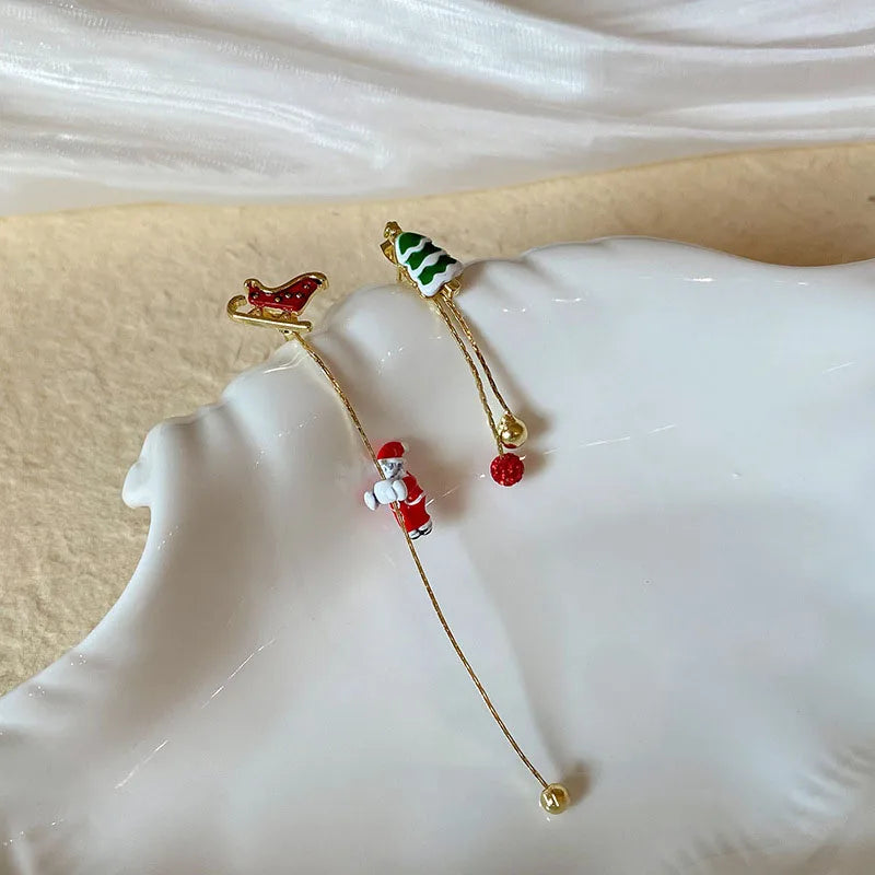 Cute Pompom Ball Bow Snowflake Elk Earrings Sweet Fashion Jewelry for Women and Girls New Year Gifts