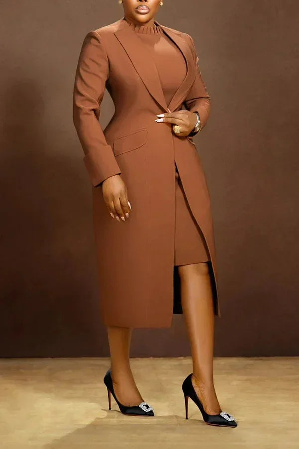 Women's Set Full Sleeve Long Blazer Coat+ Long Dress Suit  Winter Streetwear Two 2 Piece Set Africa OL Work Outfits