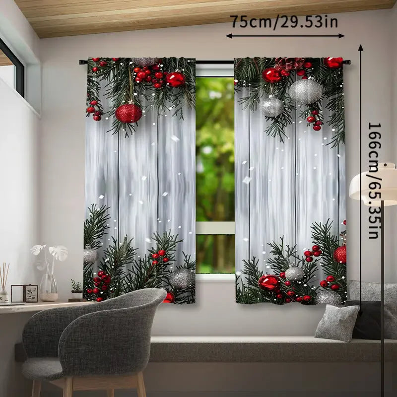 Holiday Christmas balls and pine branch - printed curtains, suitable for home decoration in bedrooms and living rooms