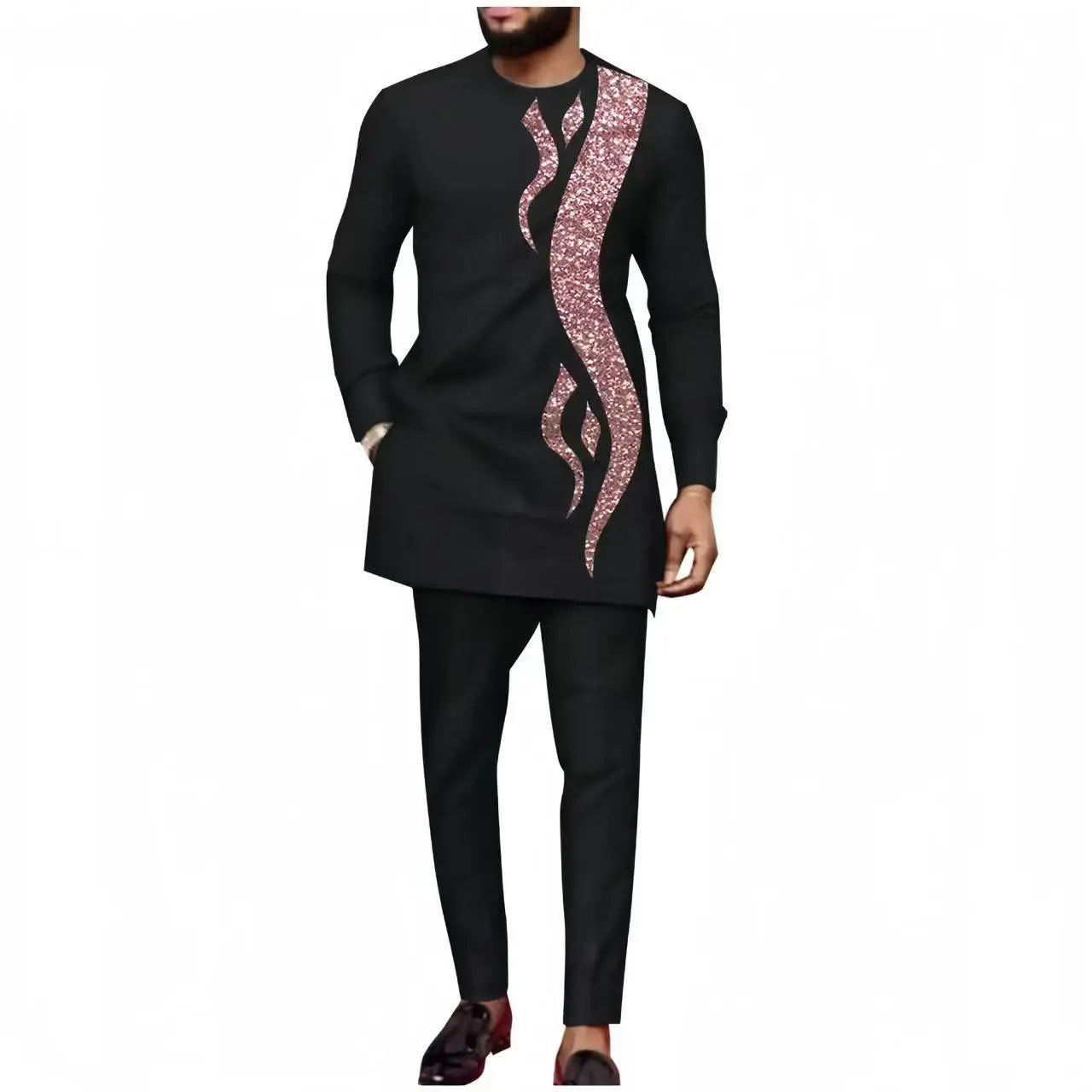 2025 New African Traditional Men's Suit Fashion Luxury Men's Suit Casual Loose Two Piece Set Holiday Wedding Men's Suit Kaftan