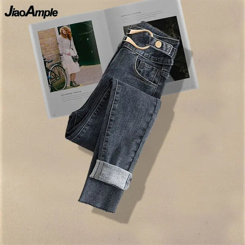 Women Spring/Summer New Matching Set 2026 Korean Elegant Striped Shirt Top+Jeans Two Piece Female Loose Blouse Denim Pants Suit