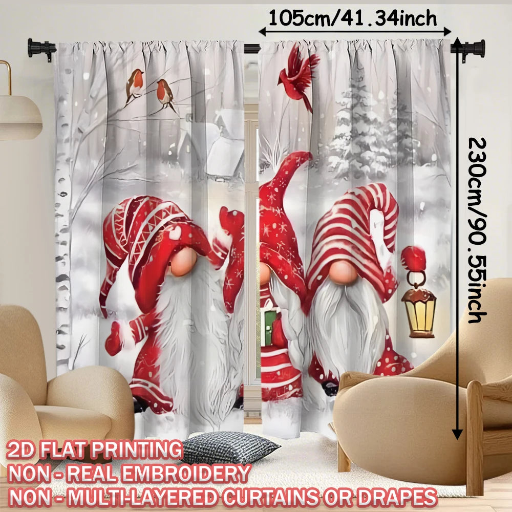 Christmas Flat Printing Curtain with Frosty Forest Christmas Gnome Christmas Bird For Christmas Home  Door Windows Decor Party