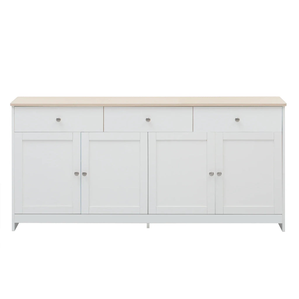 Comanlai Sideboard with Wood Paint Countertop,Kitchen Cabinet with Worktop,4 Doors,3 Drawers,for Living Room and Dining Room
