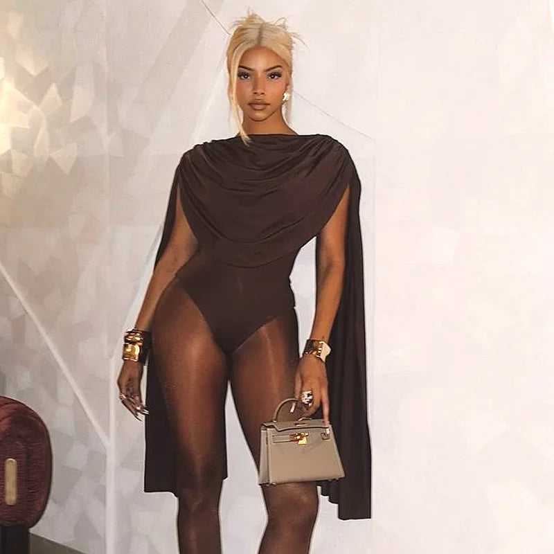 BOOFEENAA Cowl Neck Sleeveless Bodysuit Tops Spring 2025 Women Sexy Clothing Brown One Pieces Club Outfit C85-CZ24, dress