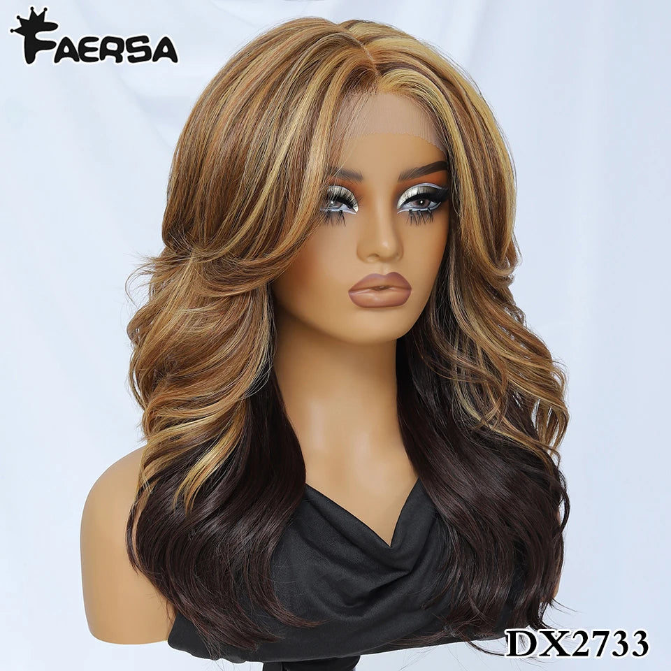 Layered Wigs 13x5x1T-Part Lace Wig With Bangs For Women 18 Inch Red Synthetic Lace Front Wig For Daily Use Ombre Brown Afro Wigs