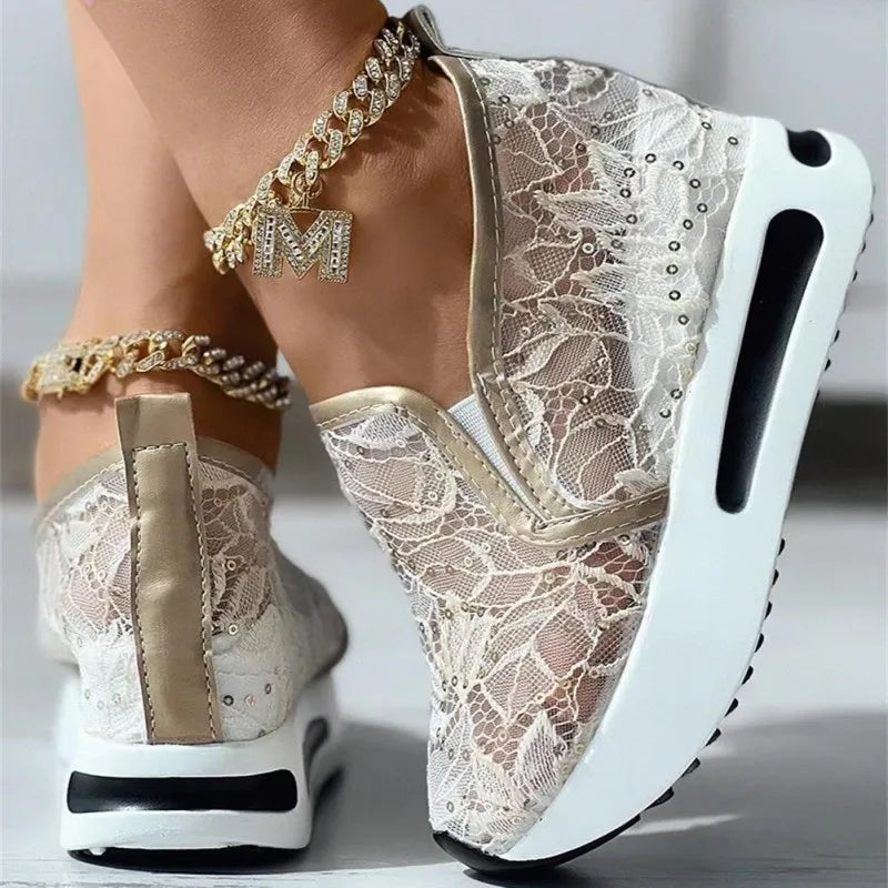 Lace Flats Platform Women Sport Shoes Mesh Breathable Sneakers  Summer New Casual Sandals Running Beach Rocking Dance Shoes