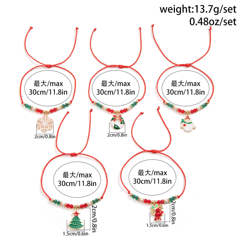 KunJoe 5pcs/set Cute Series Snowflake Tree Pendant Crystal Bracelet Women CCB Beads Adjustable Thread Rope Bracelet