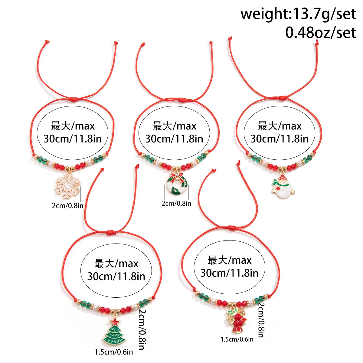 KunJoe 5pcs/set Cute Series Snowflake Tree Pendant Crystal Bracelet Women CCB Beads Adjustable Thread Rope Bracelet