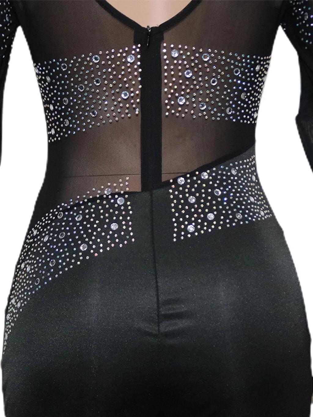 Sexy see through Rhinestone mesh bodycon jumpsuit women summer Long sleeve jumpsuits body birthday party club outfits bodysuit