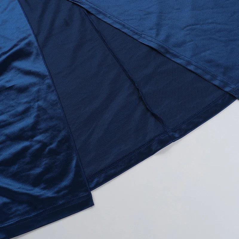 Autumn new European and American fashion temperament sexy slim deep V-waist satin slit dress female