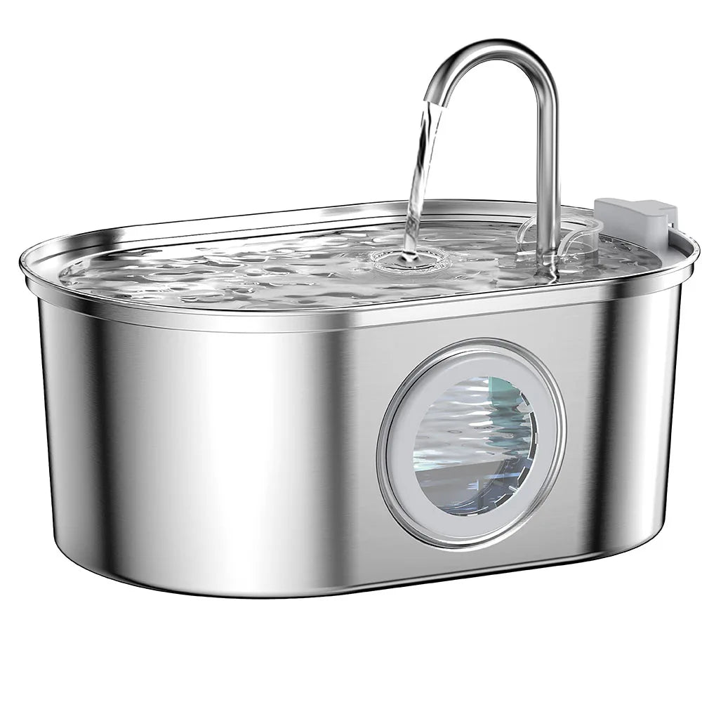 3.2L stainless steel cat water dispenser window has water level, which can be observed, suitable for many cats and dogs