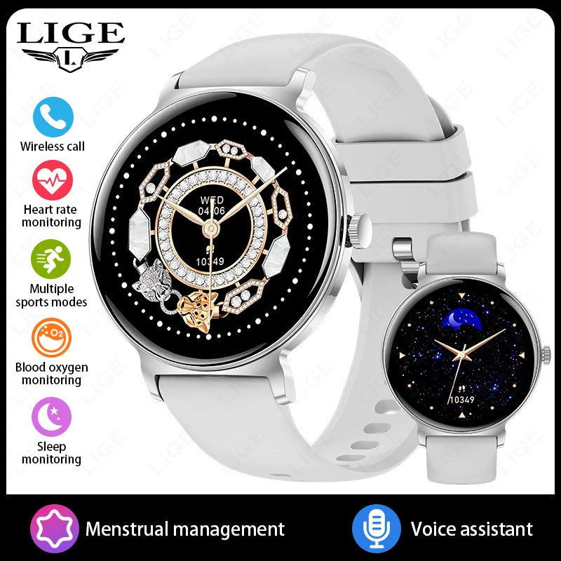LIGE Ultra-thin Smart Watch Ladies Bluetooth Call Custom Dial Sport Heart Rate Health Tracking Watch Waterproof Women Smartwatch