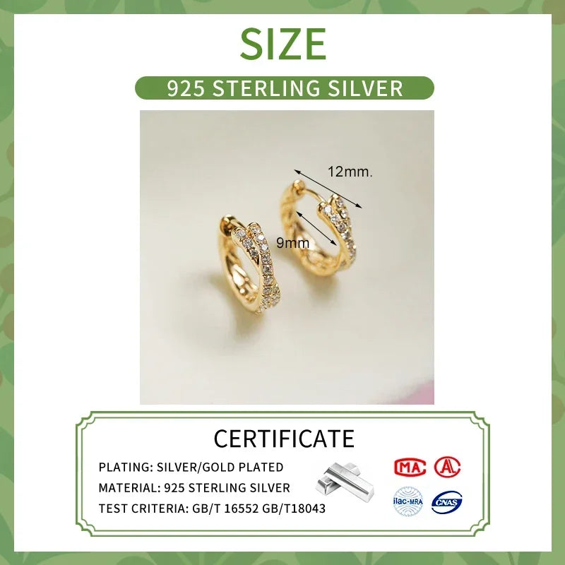 INZATT Real 925 Sterling Silver Zircon Cross 18K Gold Hoop Earrings for Women OL Geometric Fine Jewelry Minimalist Accessories