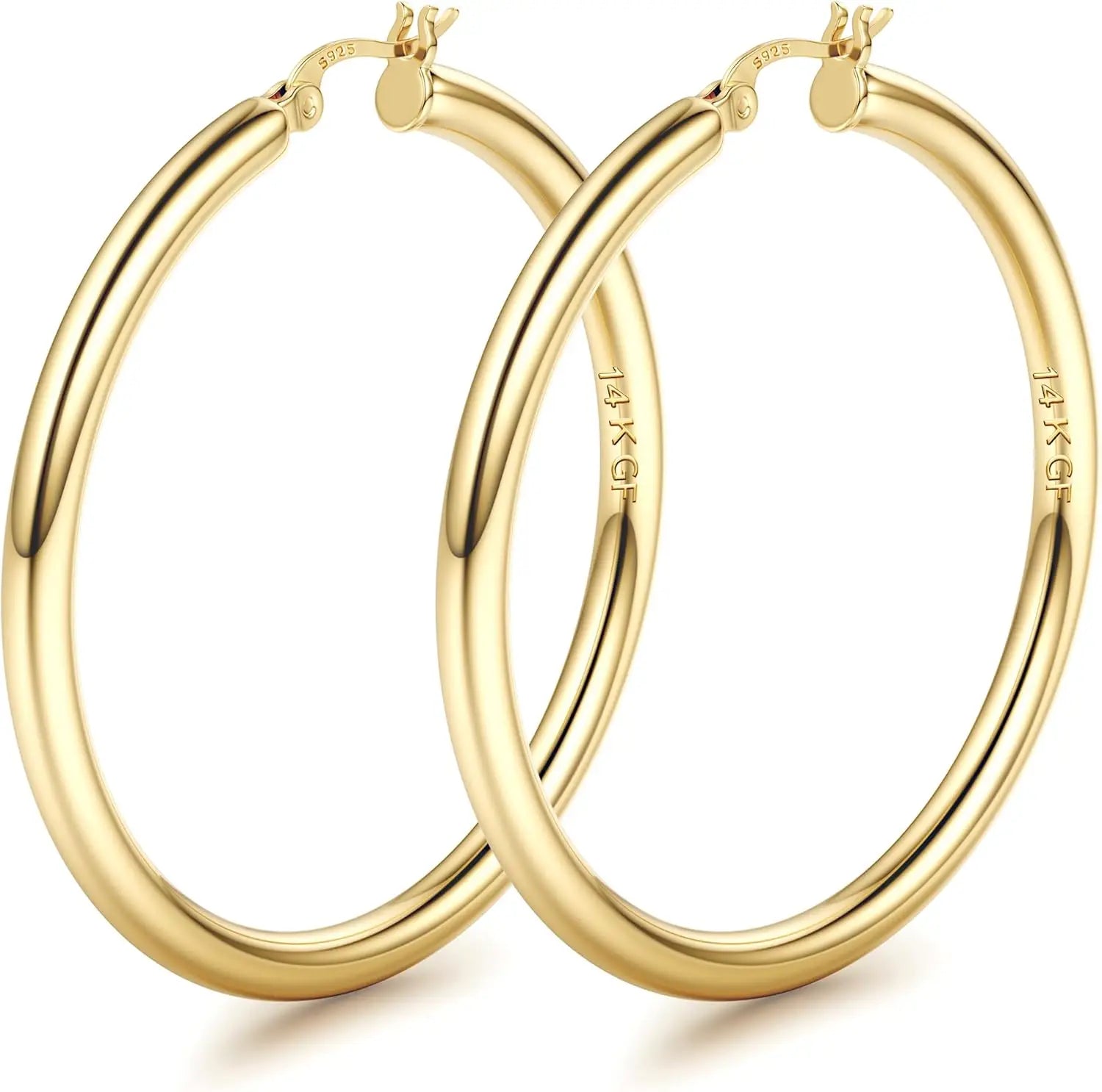 Drperfect 14K Gold Plated Chunky Hoop Earrings for Women Hypoallergenic Silver Needle Lightweight Large Hoops Earrings Jewelry