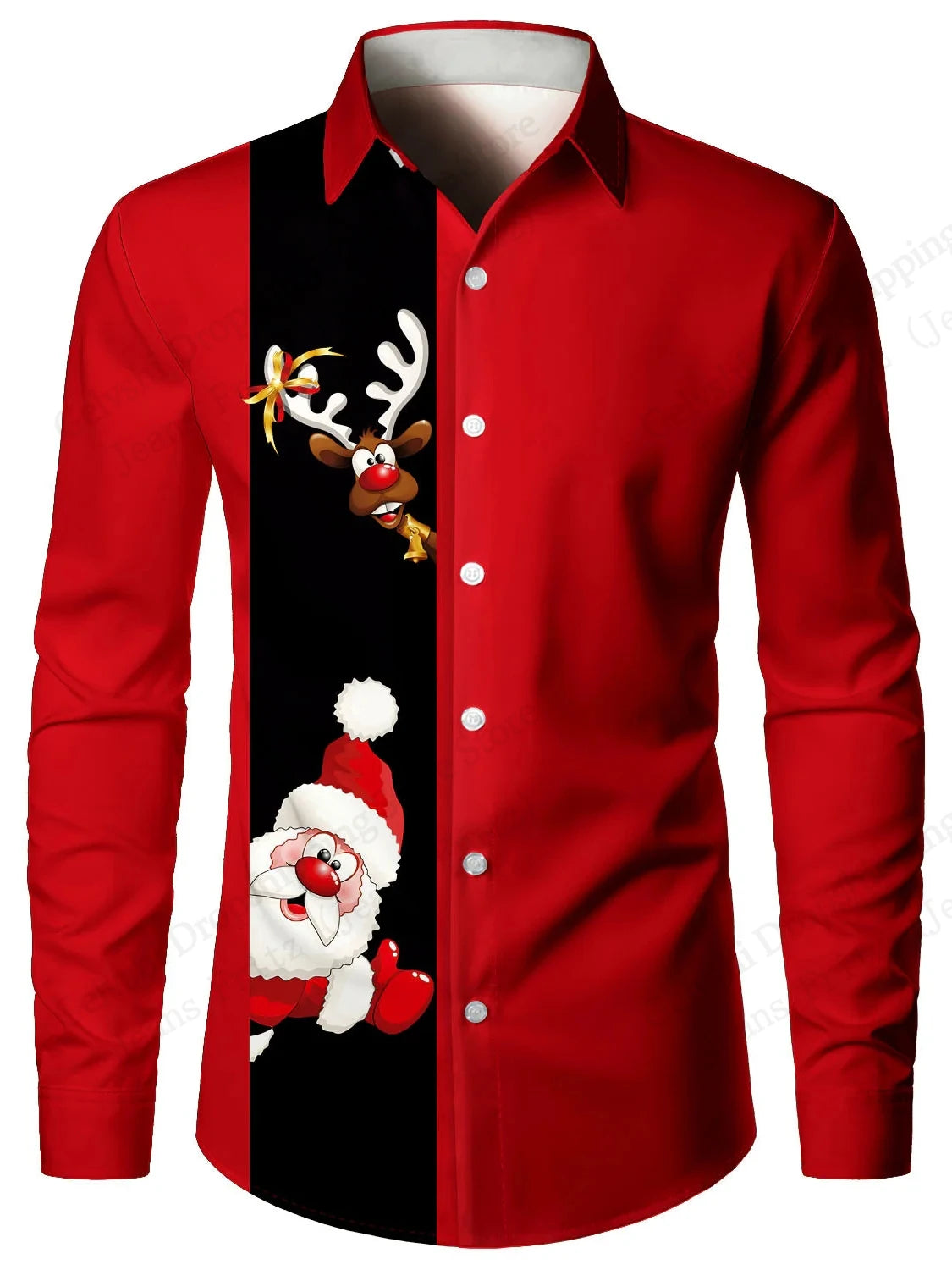 Men's Santa Claus Christmas Long Sleeve Shirt Reindeer Elk 3d Print Shirt Men Women Fashion Casual Shirts Blouse Xmas Clothes