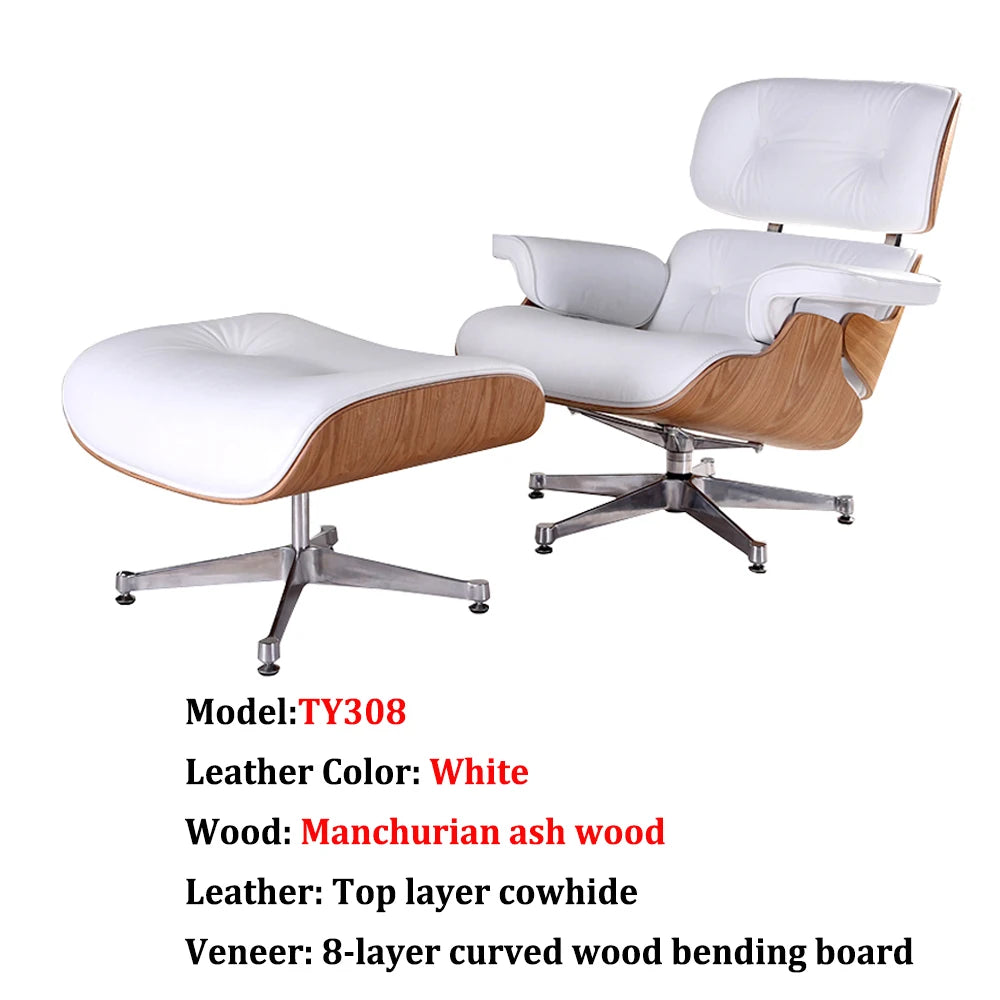 Top Layer Cowhide Classic Recliner Ottoman Light Rosewood Light   Walnut Armchair Swivel Lounge Chair Furniture Leisure Chair