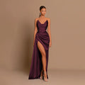 Autumn new European and American fashion temperament sexy slim deep V-waist satin slit dress female