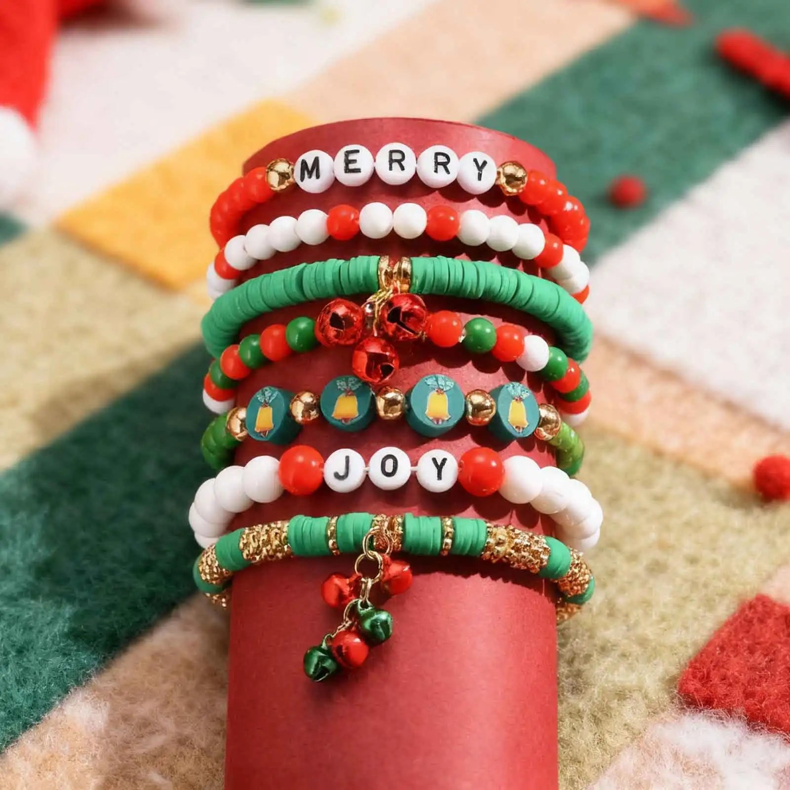 Colorful Multi-layer Bracelet Set, Snowflake Small Bell Charm Bracelet for Women Girl, Fashion Jewelry Festival Gift
