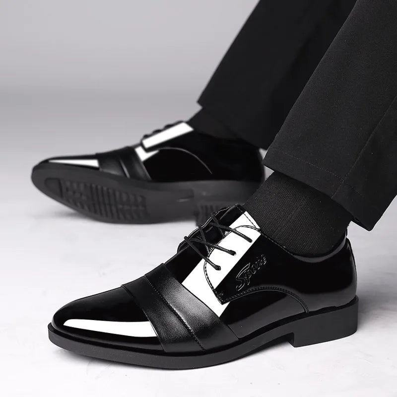 Social Shoe for Men Casual Business Patent Leather Shoes Man Bright Upper Pointed Toe 2025 Trend Office Suit Footwear New
