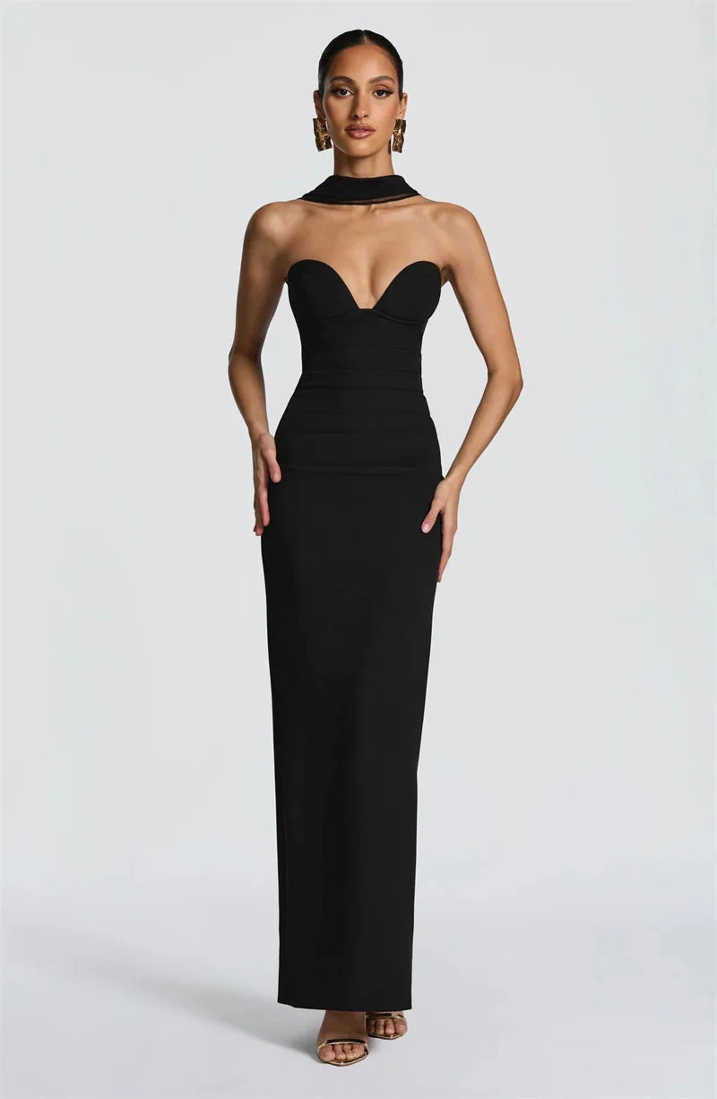 Mozision Off-shoulder Backless Sexy Maxi Dress Women Gown Elegant Zipper Halter Sleeveless Bodycon Club Party Long Dresses