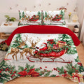 3PC Sled Elderly Duvet Cover Cute Elk Set Bedding Set (1Duvet Cover&2Pillowcases) Christmas Furniture Decor No Filler/Core