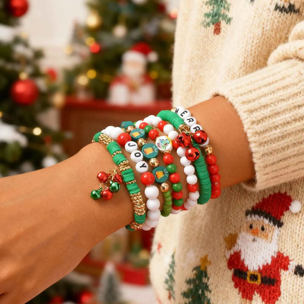 Colorful Multi-layer Bracelet Set, Snowflake Small Bell Charm Bracelet for Women Girl, Fashion Jewelry Festival Gift