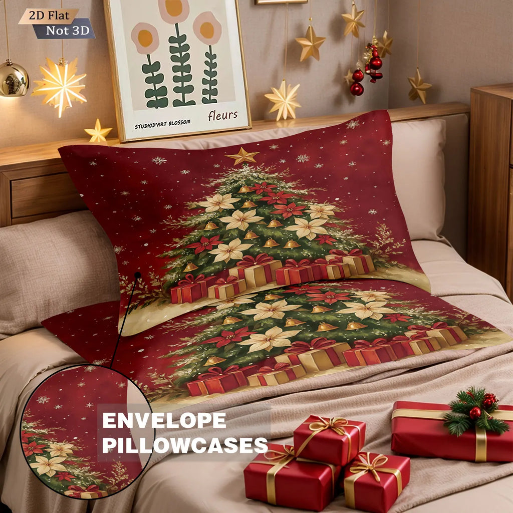 3pcs red Christmas tree print coreless bedding set, multi size bedroom and dormitory duvet cover machine washable decoration