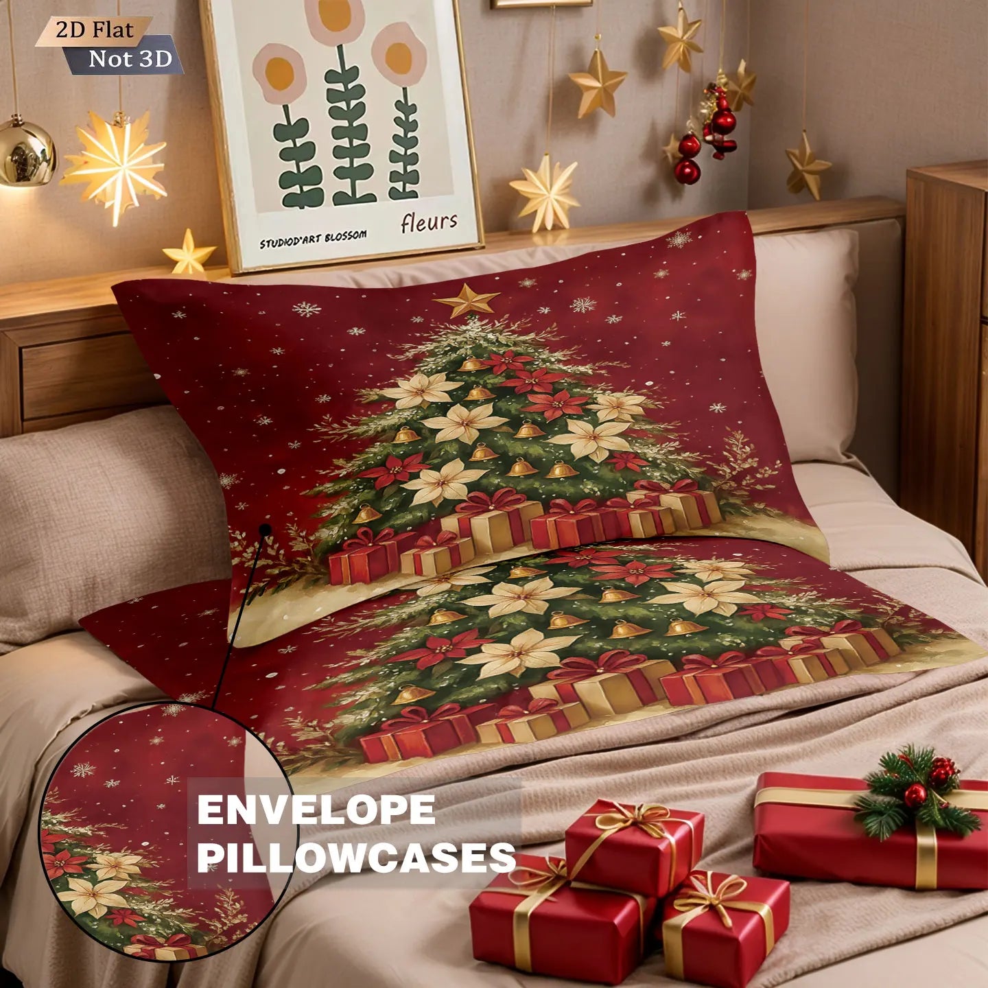 3pcs red Christmas tree print coreless bedding set, multi size bedroom and dormitory duvet cover machine washable decoration