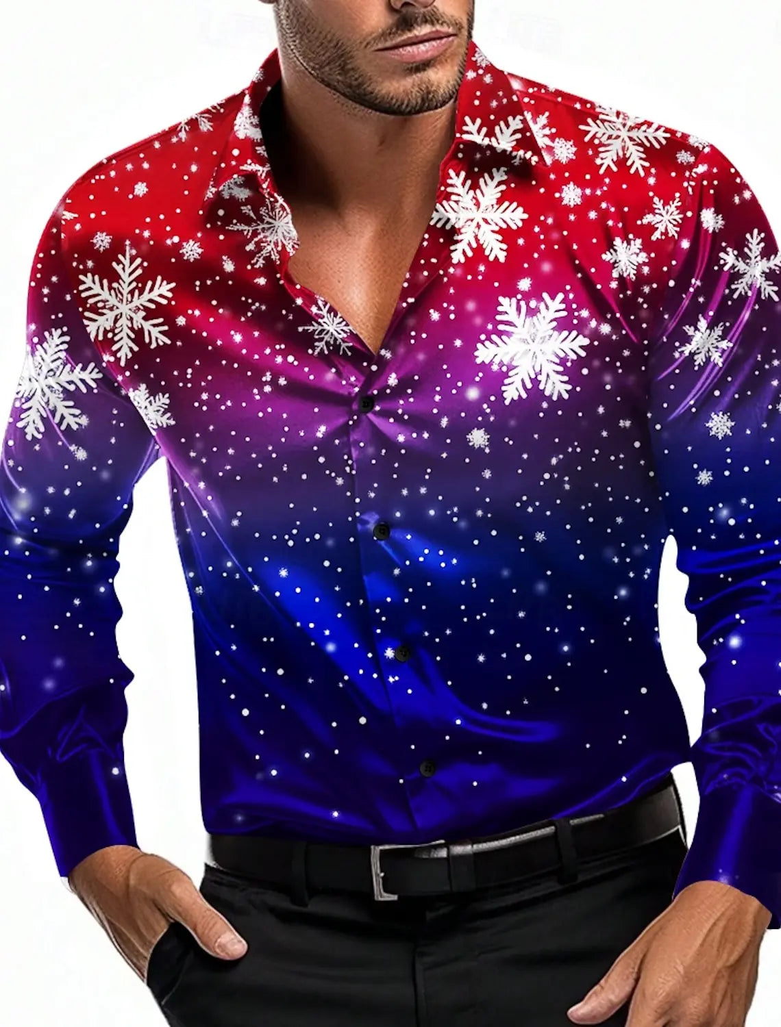 Christmas Theme Men's Christmas Trees Printed Shirts Snowflake Gradient Graphics Button Up Long Sleeve Shirts Fashion Tops Thin