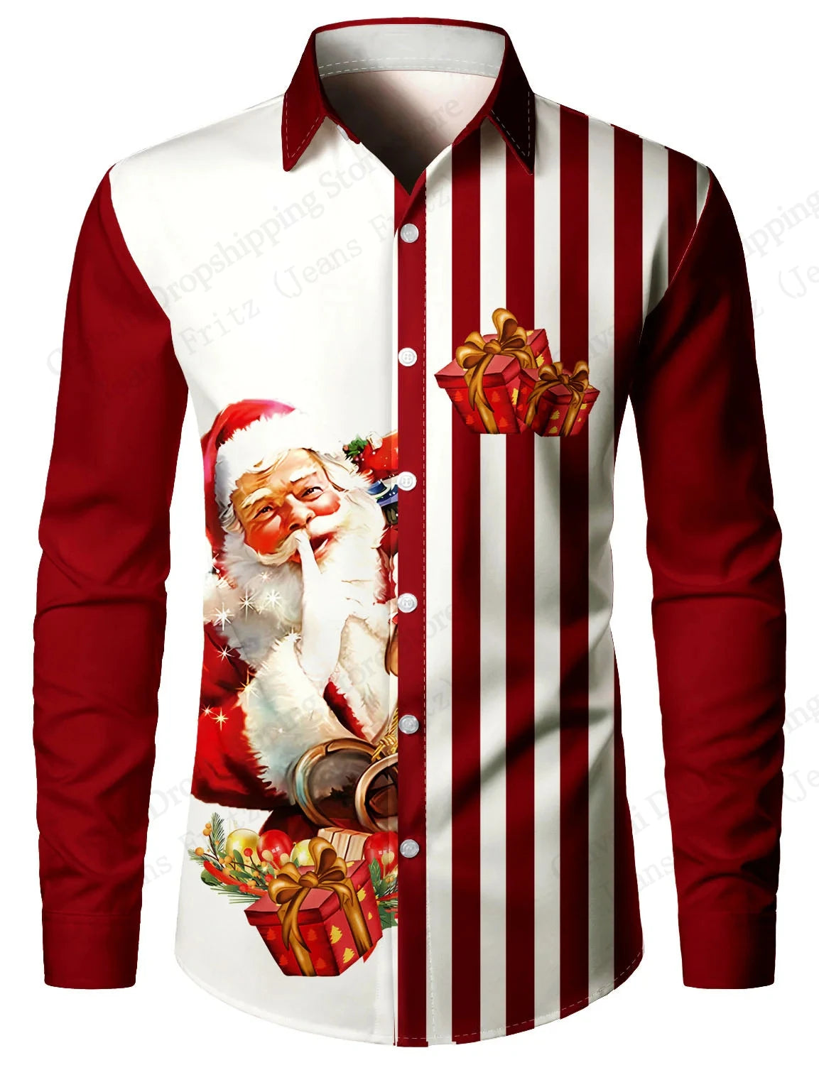 Men's Santa Claus Christmas Long Sleeve Shirt Reindeer Elk 3d Print Shirt Men Women Fashion Casual Shirts Blouse Xmas Clothes