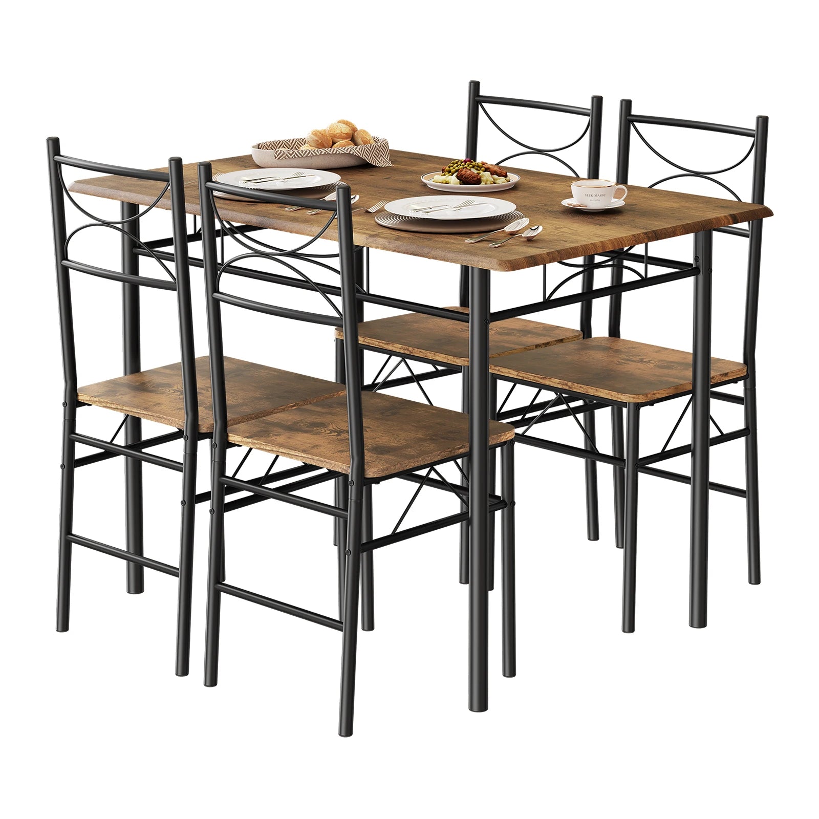WOLTU Dining Set Dining Table with 4 Chairs for 4 Seat Metal Frame Kitchen Table Rectangular Restaurant Table Dining Room