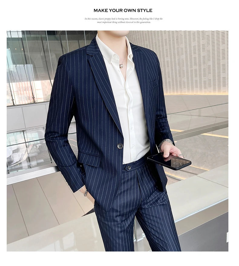 Men's High-End Boutique Suit And Trousers Set British Wedding Party Fashion Business Casual Trendy Two-Piece Ensemble