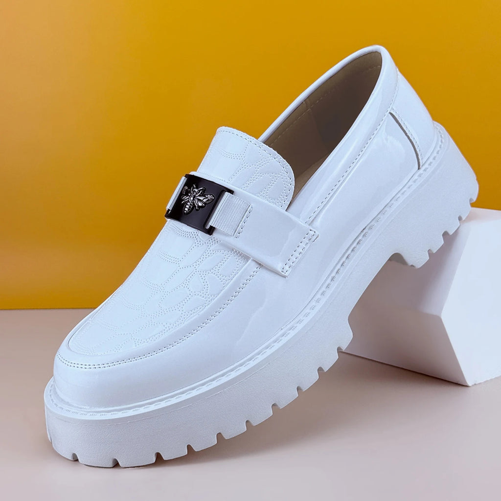 2025 Men's Round Toe Thick Soled Light Luxury Leather Shoes Loafers Non Slip Comfort Fashio Business Office Formal Shoes