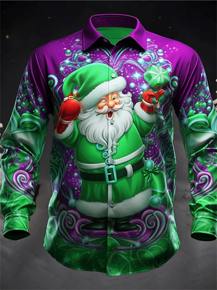 3D Fashion Printed Christmas Pattern Shirt For Autumn And Winter Casual men's Long Sleeve Shirt Street Design Harajuku Tops 2024