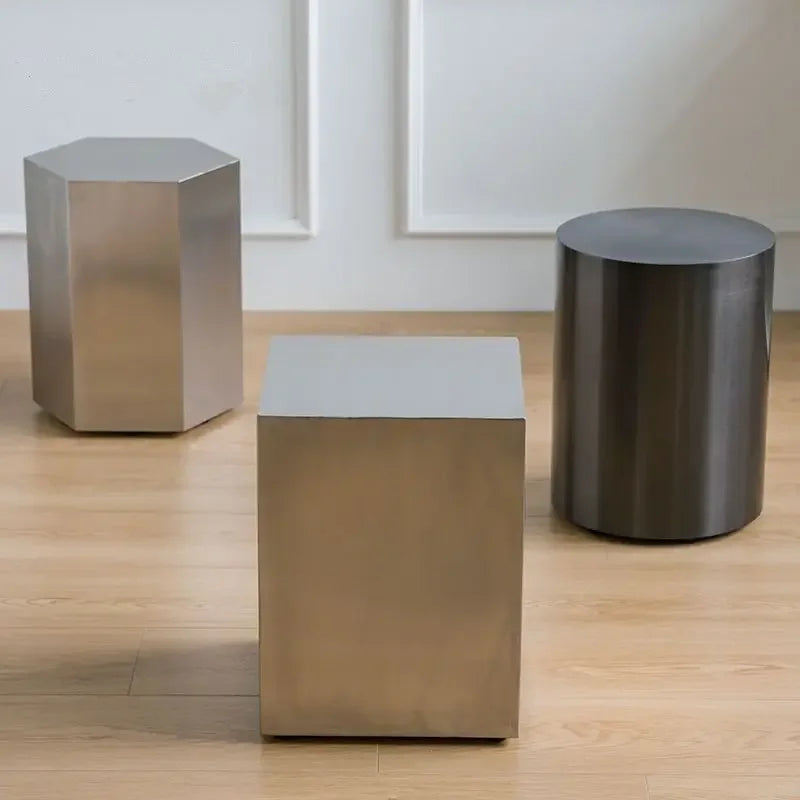 Nordic Creative Stainless Steel Dining Stool Home Light Luxury Living Room Sofa Side Table Balcony Storage Coffee Tables
