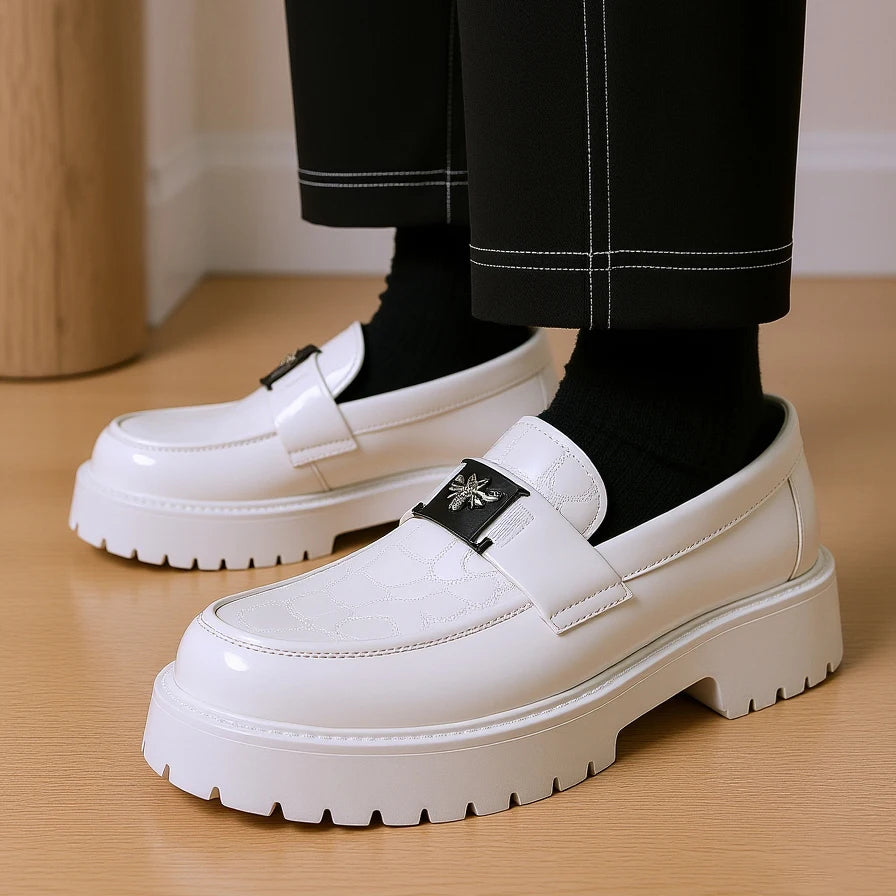 2025 Men's Round Toe Thick Soled Light Luxury Leather Shoes Loafers Non Slip Comfort Fashio Business Office Formal Shoes