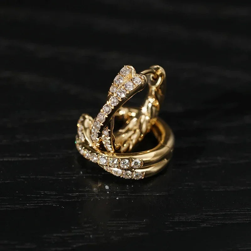 INZATT Real 925 Sterling Silver Zircon Cross 18K Gold Hoop Earrings for Women OL Geometric Fine Jewelry Minimalist Accessories