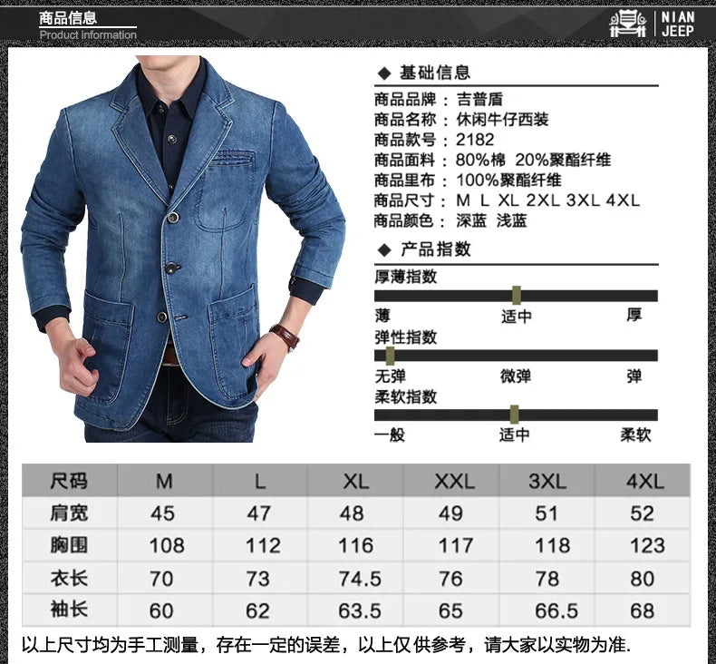 2026 New Men's Army Green Long-sleeve Suit Jacket, Blue Denim Coats, Black and Khaki Blazers, New 2026.