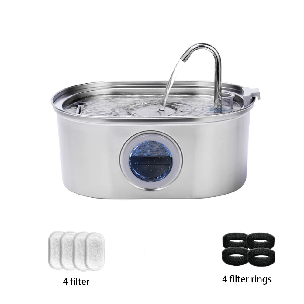 3.2L stainless steel cat water dispenser window has water level, which can be observed, suitable for many cats and dogs